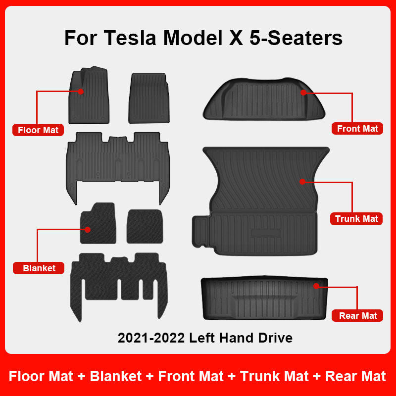 Tesla Model X All-Weather Floor Mats & Trunk Mat - Cargo Liner for 2015-2020 Models